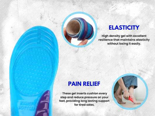 Foot Relief Soft Silicone Sports Gel Insoles, Massage for Work