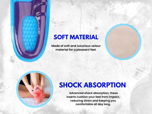 Foot Relief Soft Silicone Sports Gel Insoles, Massage for Work