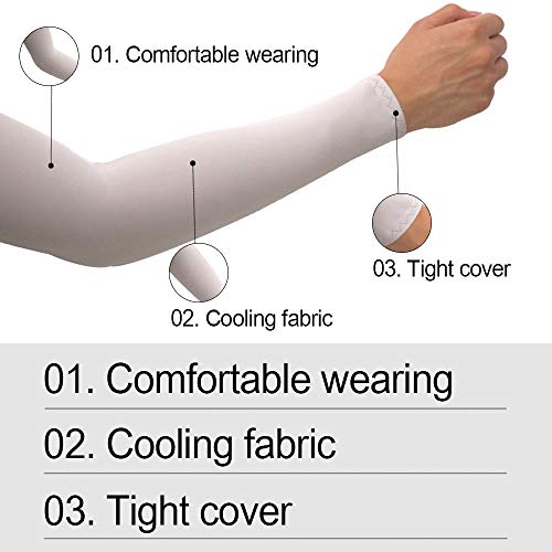 2 Pairs UV Sun Protection Cooling Arm Sleeves for Cycling, Running, Golf, Driving Sleeves for Men & Women (Black + White)