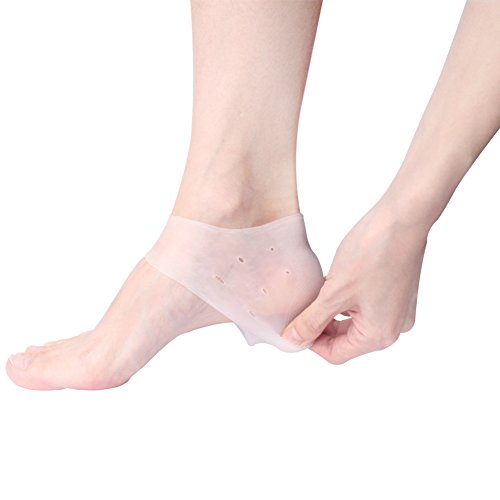 Silicone Cracked Heel Protectors Sleeve - Moisturizing Gel Feet Heel Spur Pads Socks for Relief Heel Pain & Plantar Fasciitis - 1 Pair (1.5mm, White)