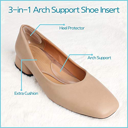 3 in 1 Arch Support Heel Cushion and Liner for Men and Women, Gel Shoe Heel Inserts (Black)