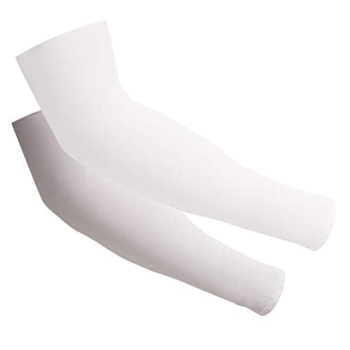 2 Pairs UV Sun Protection Cooling Arm Sleeves for Cycling, Running, Golf, Driving Sleeves for Men & Women (White + Gray)
