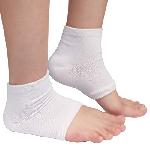 Spa Socks - Gel Heel Sleeves for Dry Cracked Feet – Silicone Moisturizing Socks (1 Pair, Open Toe Style - White)