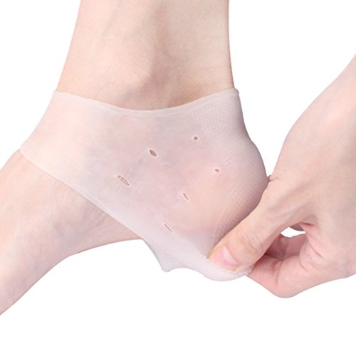 Silicone Cracked Heel Protectors Sleeve - Moisturizing Gel Feet Heel Spur Pads Socks for Relief Heel Pain & Plantar Fasciitis - 1 Pair (1.5mm, White)