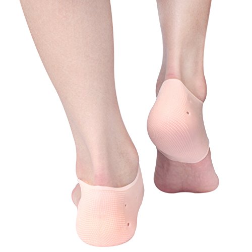 Silicone Heel Sleeve Socks - Moisturizing Gel Feet Heel Spur Pads Socks for Relief Heel Pain & Plantar Fasciitis - 1 Pair (1.5mm, Skin)