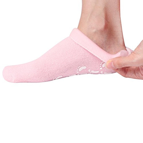 Comfort Gel Socks for Men and Women - Soft Spa Silicone Gel Infused Moisturizing Socks for Dry Cracked Heel Feet (Pink (1 Pair))
