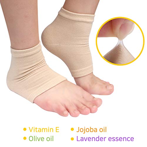 Spa Socks - Gel Heel Sleeves for Dry Cracked Feet – Silicone Moisturizing Socks (1 Pair, Open Toe Style - Nude)