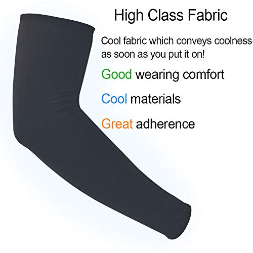 2 Pairs UV Sun Protection Cooling Arm Sleeves for Cycling, Running, Golf, Driving Sleeves for Men & Women (Black + Gray)