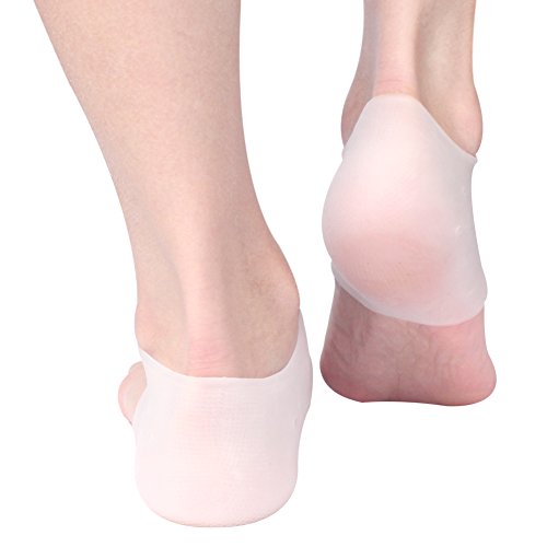 Silicone Gel Heel Protector Sleeve - Moisturizing Feet Heel Spur Pads Socks for Relief Heel Pain & Plantar Fasciitis - 1 Pair (2.5mm, White)