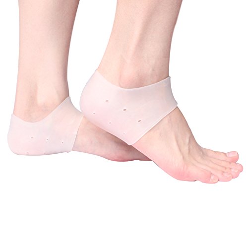 Silicone Gel Heel Protector Sleeve - Moisturizing Feet Heel Spur Pads Socks for Relief Heel Pain & Plantar Fasciitis - 1 Pair (2.5mm, White)