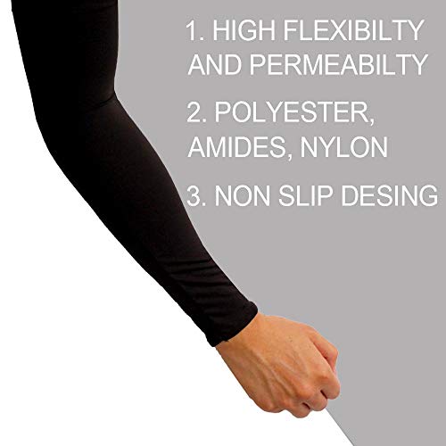 2 Pairs UV Sun Protection Cooling Arm Sleeves for Cycling, Running, Golf, Driving Sleeves for Men & Women (Black + Black)