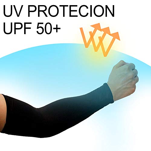 2 Pairs UV Sun Protection Cooling Arm Sleeves for Cycling, Running, Golf, Driving Sleeves for Men & Women (Black + Gray)