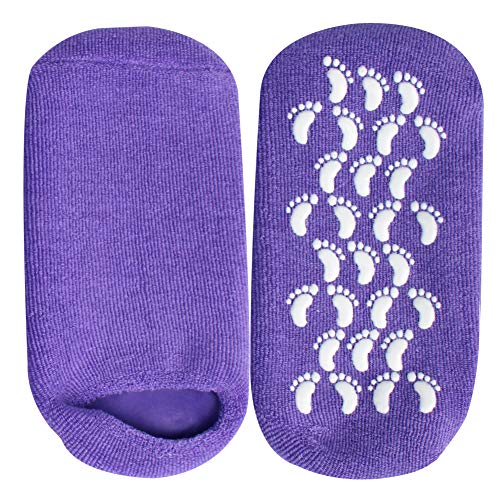 Comfort Gel Socks for Men and Women - Soft Spa Silicone Gel Infused Moisturizing Socks for Dry Cracked Heel Feet (Purple (1 Pair))