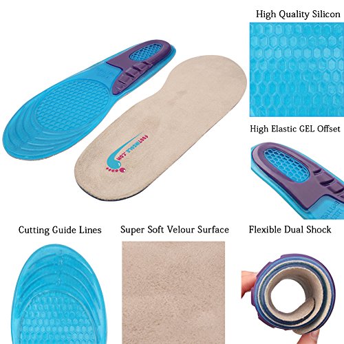 Foot Relief Soft Silicone Sports Gel Insoles, Insert Pad (L (8~13 US Men's))